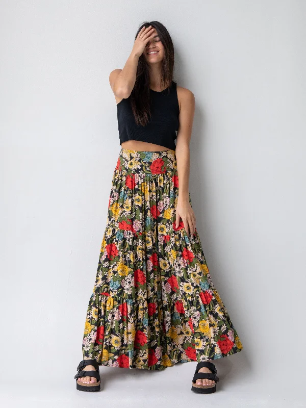 Hanna Convertible Maxi Skirt - Black Red Poppy