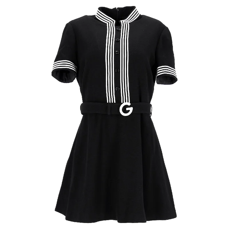 Gucci Belted Mini Flared Dress in Black Wool