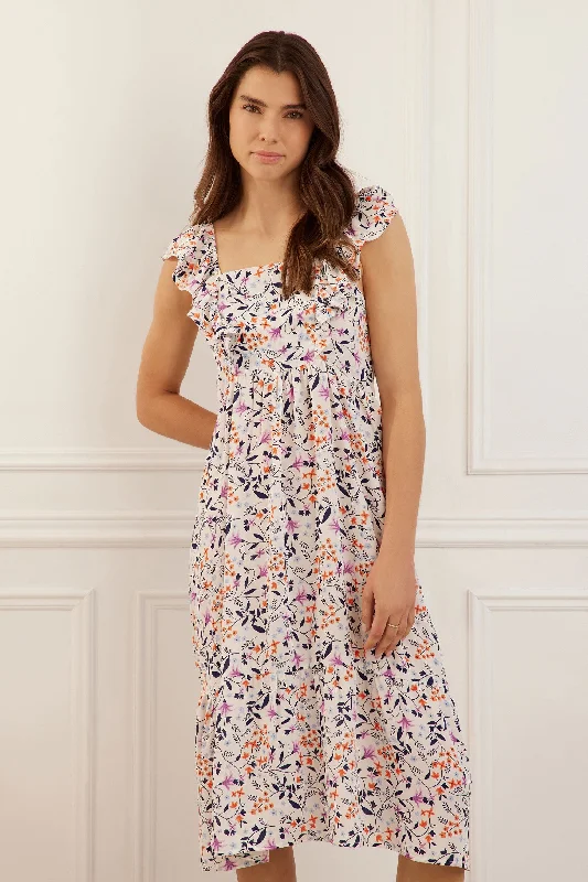 Robe bretelles à volants imprimé floral - Femme