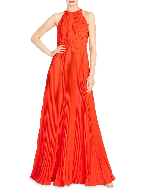 Womens Pleated A-Line Evening Dress