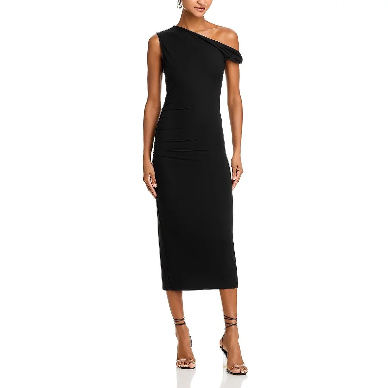 Womens Tea Length Ruched Midi Dress