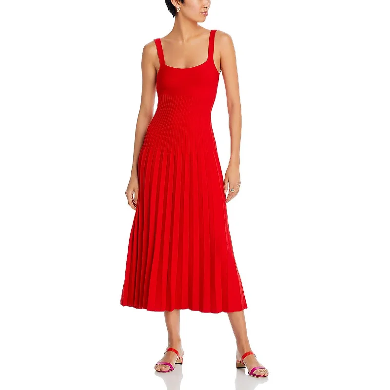 Womens Tea Length Pleated Midi Dress