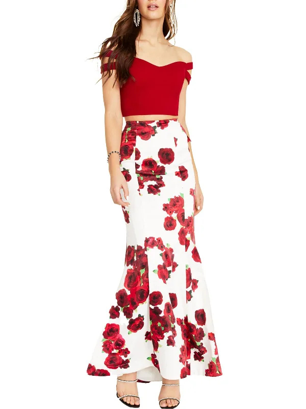 Juniors Womens Floral Formal Two Piece Dress