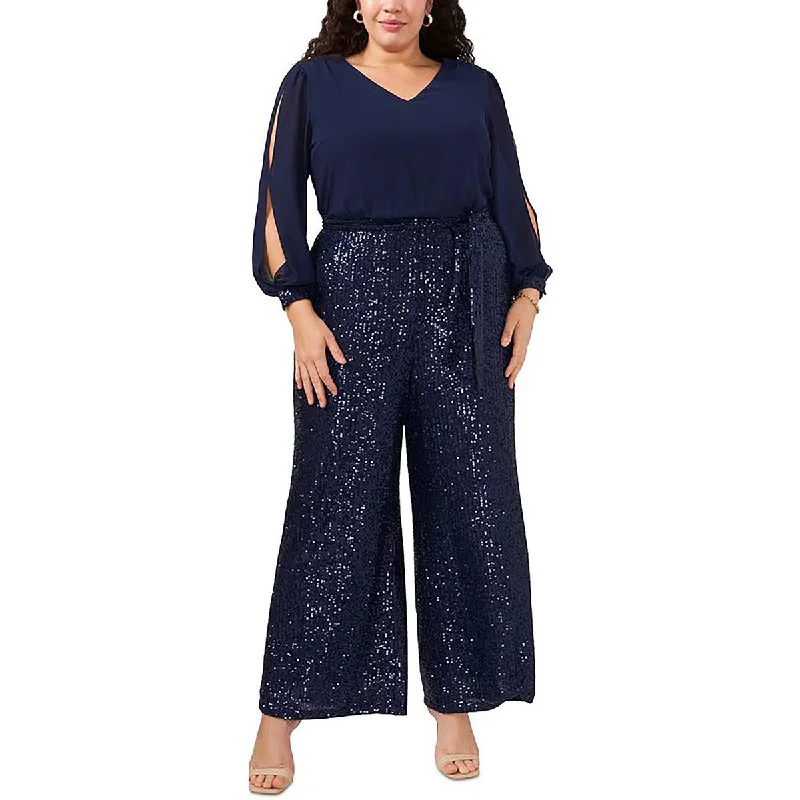 MSK Womens Plus Sequined Wide Leg Jumpsuit