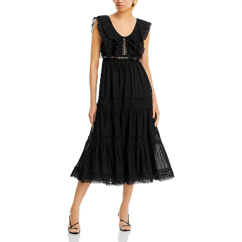 Womens Ruffled Cut Out Midi Dress