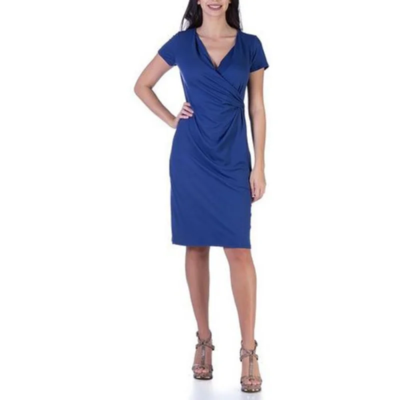 Womens Faux Wrap Top Cap Sleeves Midi Dress