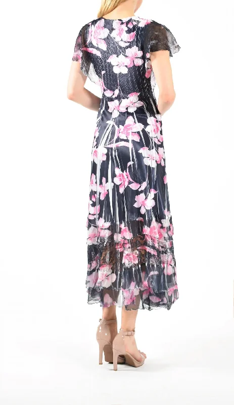 Ina Floer Flutter Sleeve Maxi Dress In Black Pink Floral