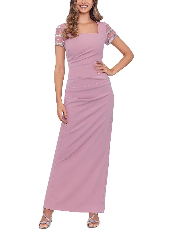 Womens Embellished Square Neck Evening Dress