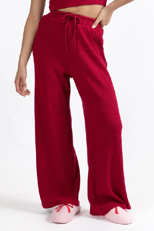 Essential Comfort Red Waffle Knit Ribbed Pants FINAL SALE