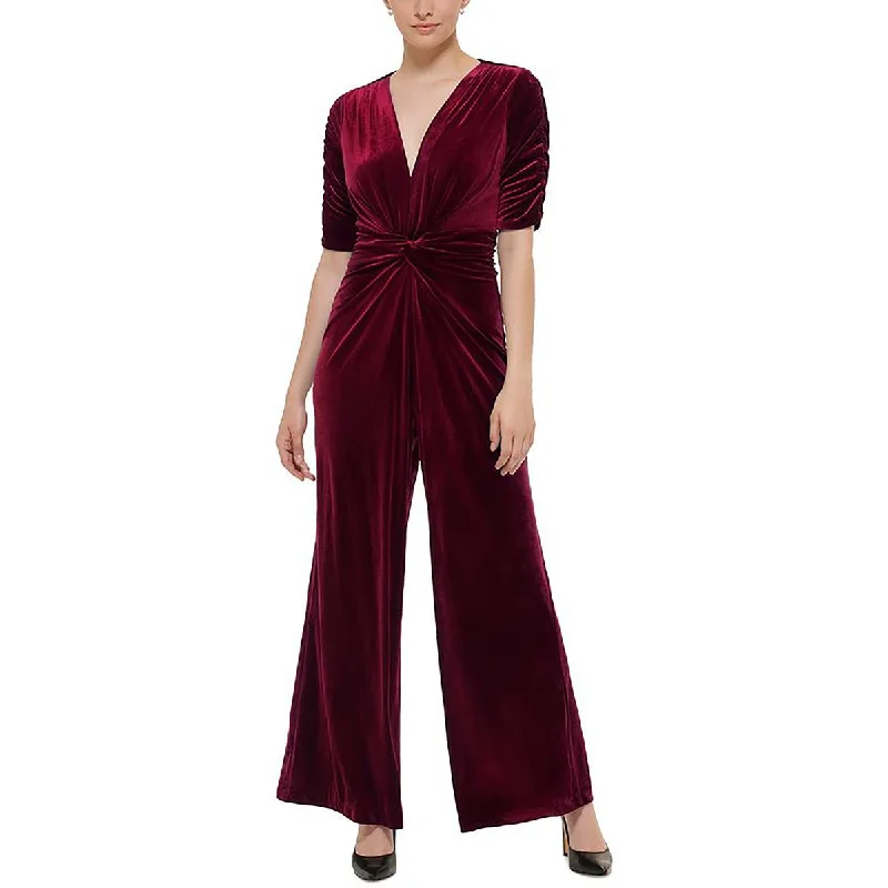 Vince Camuto Womens Petites Velvet Wide Leg Jumpsuit