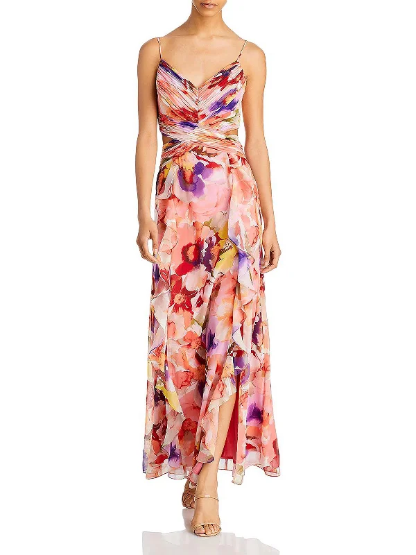 Womens Chiffon Cut-Out Evening Dress