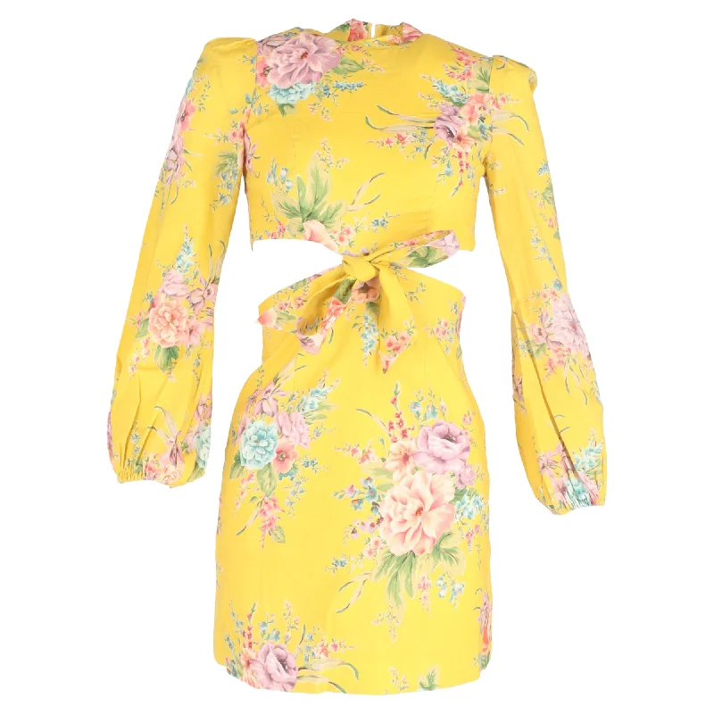 Zimmermann Zinnia Floral Mini Dress in Yellow Linen