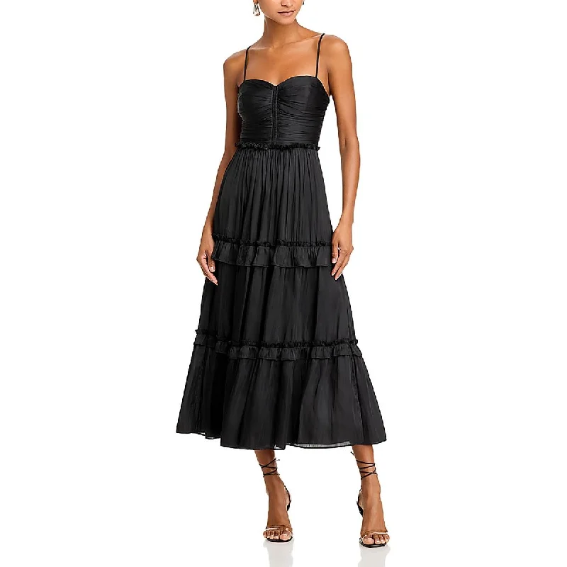 Womens Below Knee Ruffled Midi Dress