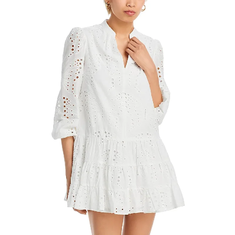 Womens Eyelet Mini Babydoll Dress