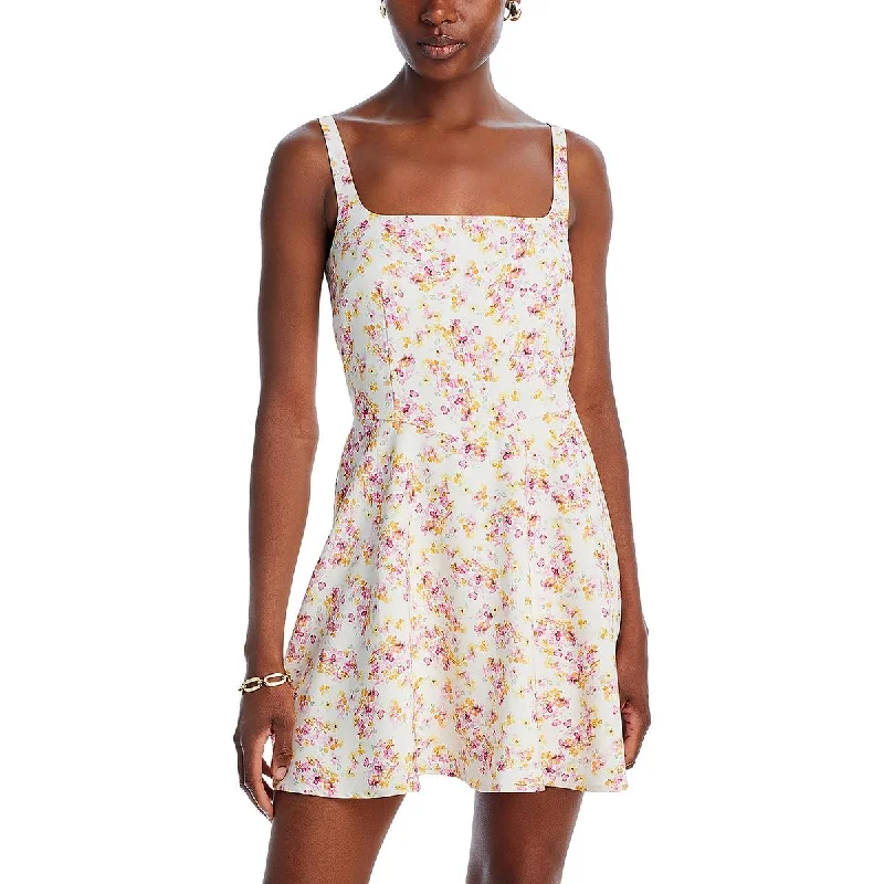 Womens Floral Print Short Mini Dress