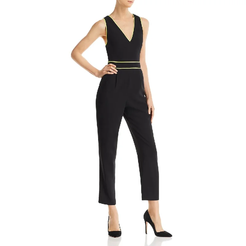 Alice and Olivia Womens V-Neck Straight Leg Jumpsuit