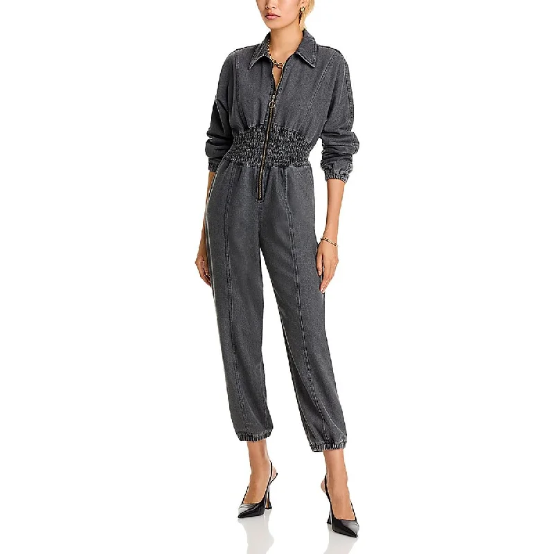 Steve Madden Womens Coya Denim Long Sleeve Jumpsuit