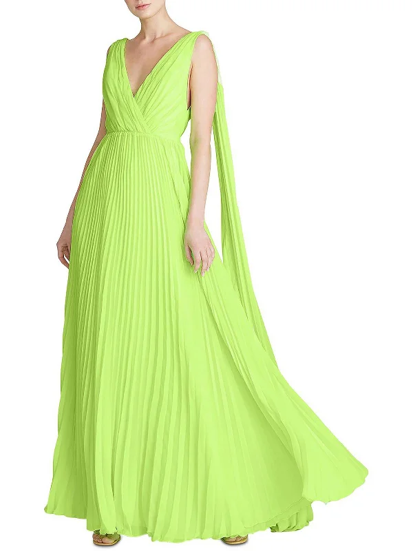 Womens Chiffon Shirred Evening Dress