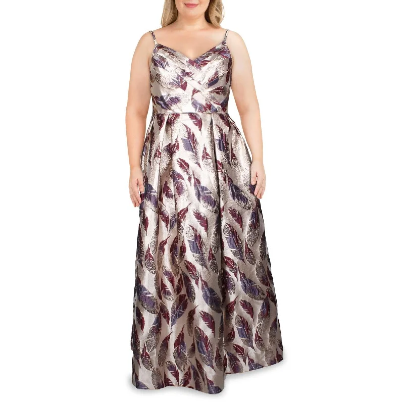 Juniors Womens Floral Metallic Formal Dress