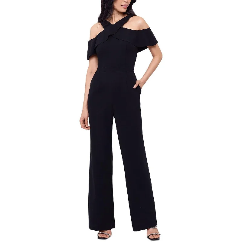 Xscape Womens Ruffled Pockets Jumpsuit