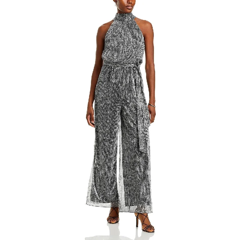 Eliza J Womens Metallic Halter Jumpsuit