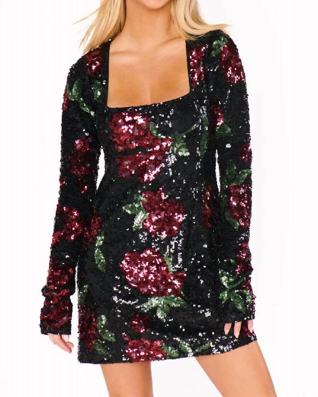 Out Tonight Mini Dress In Send Me Roses Sequins