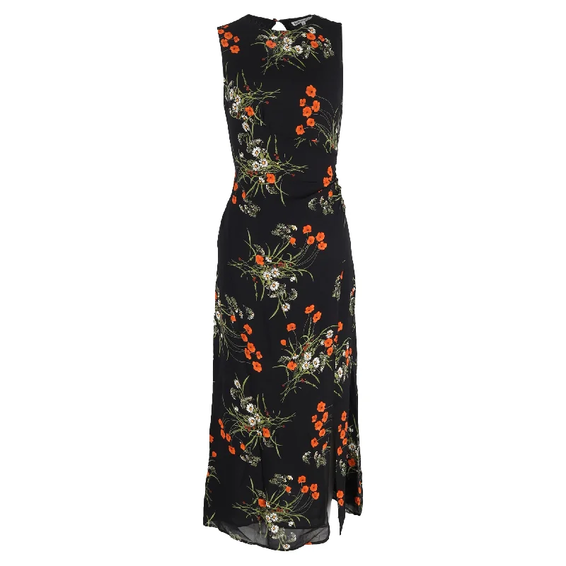 Reformation Senna Floral Print Midi Side Slit Dress in Multicolor Viscose