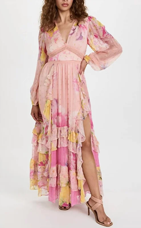 Leona Long Dress in Peach