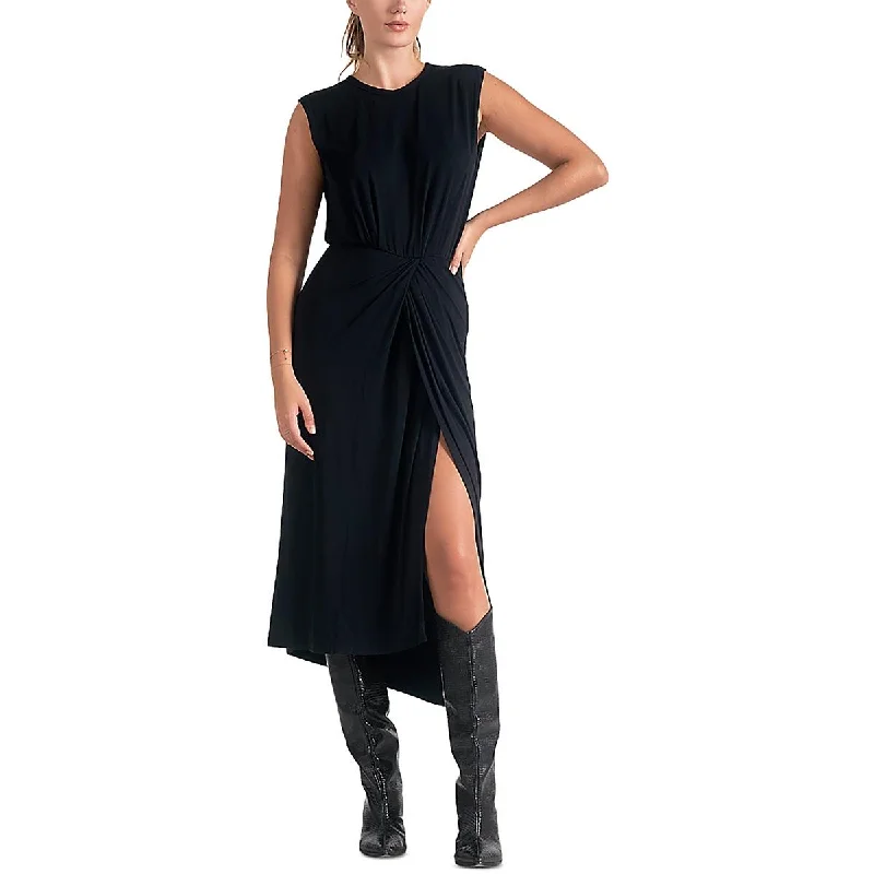 Womens Tea Length Slit Midi Dress