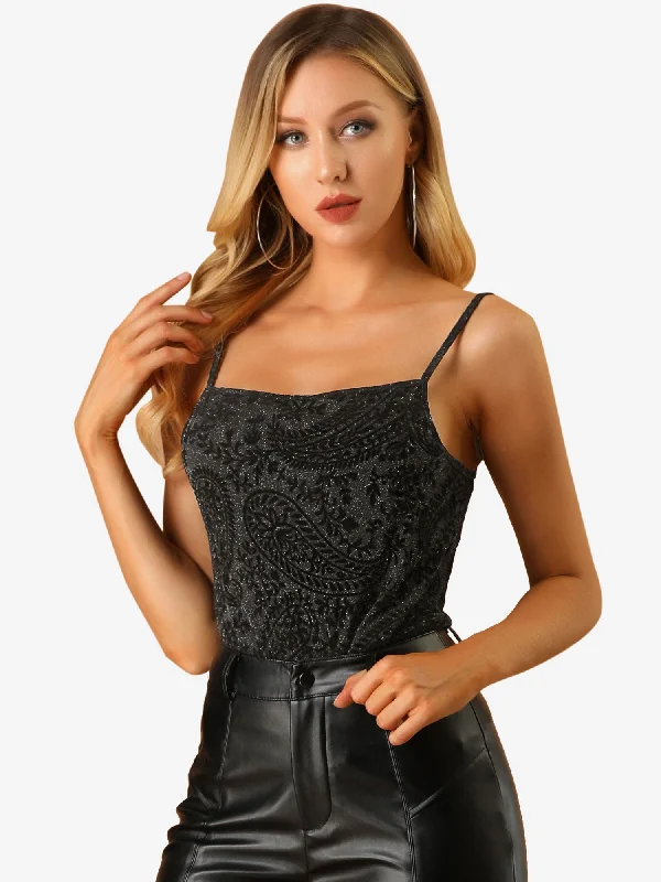 Sexy Stretchy Spaghetti Strappy Flocking Casual Knitted Cami Top