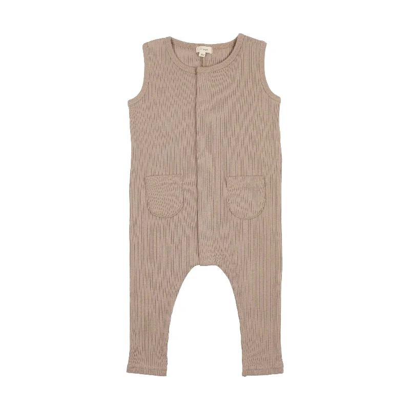 Lil Legs Ribbed Pocket Romper Long - Tan