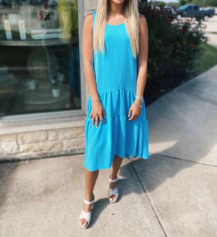 Tiered Midi Sundress In Aqua