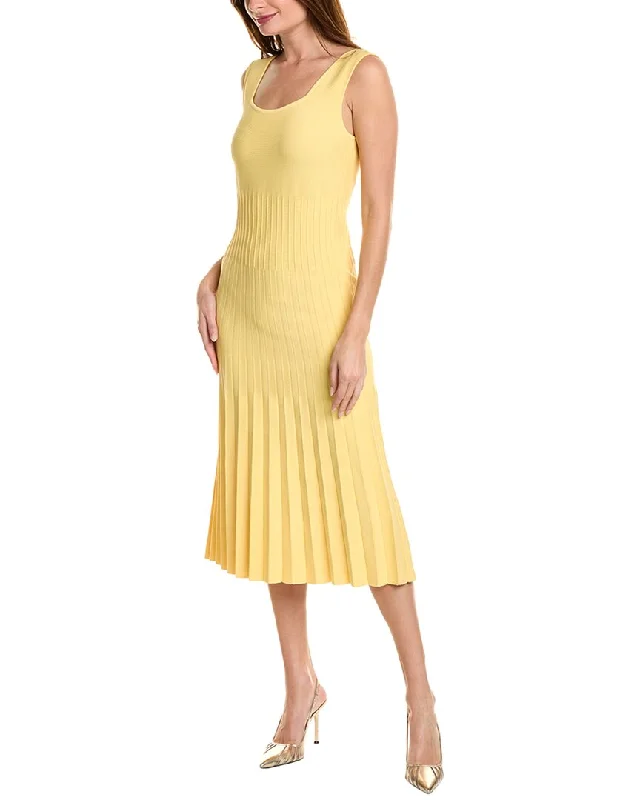 Elie Tahari Pleated Knit Midi Dress