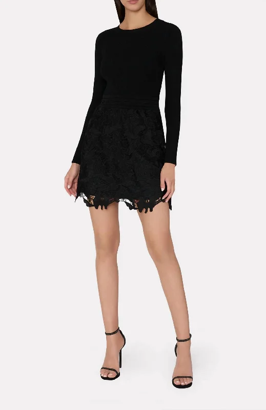 Katie Lace Combo Knit Mini Dress In Black