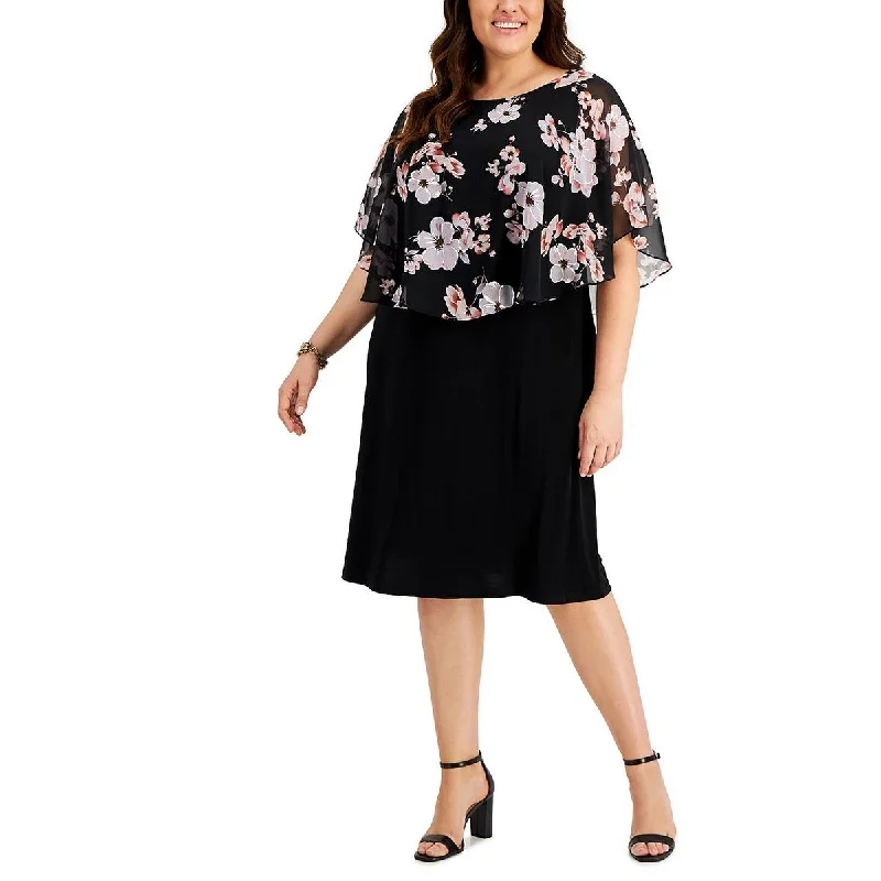 Plus Womens Floral Print Midi Fit & Flare Dress