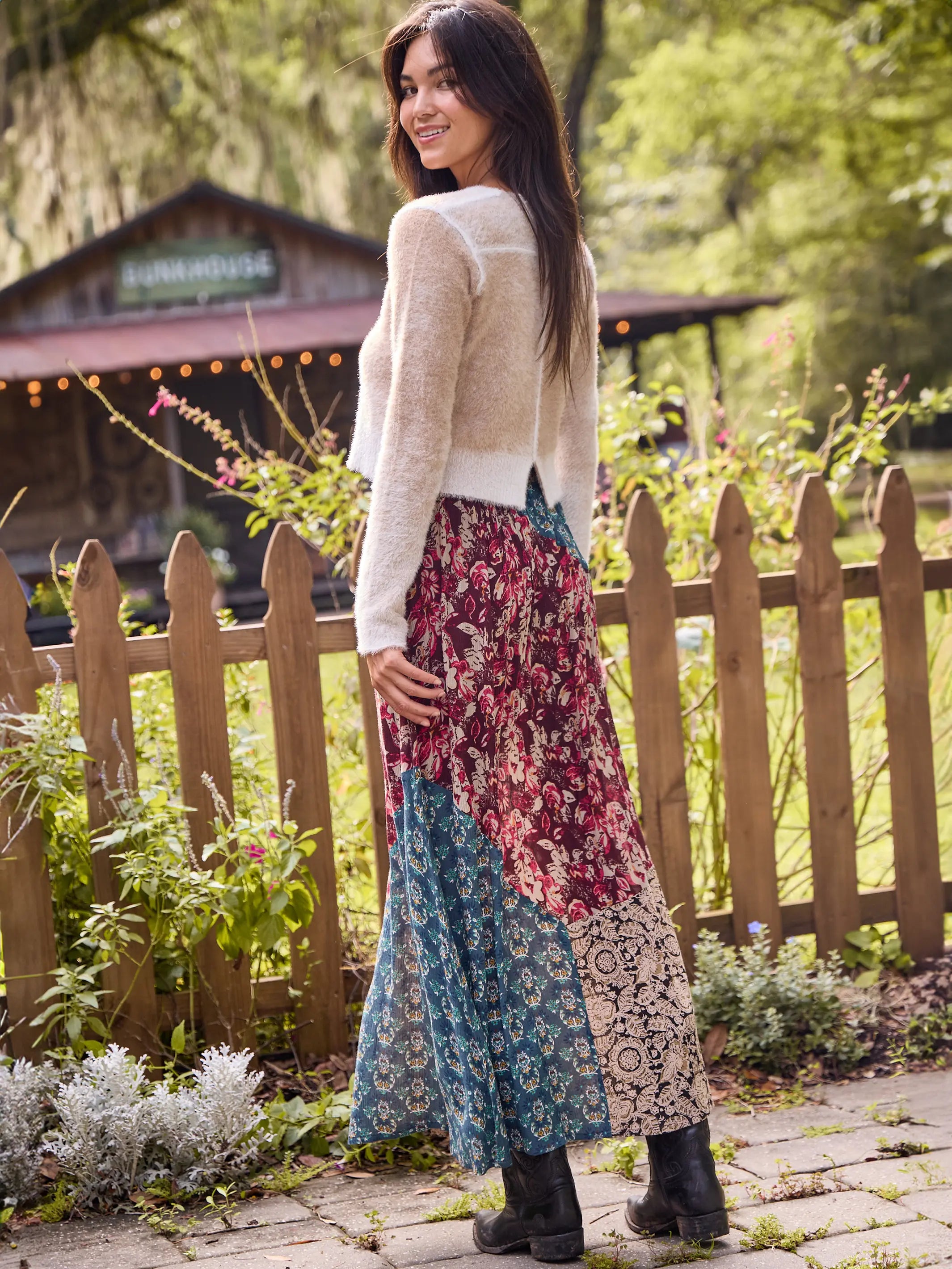 Come Together Maxi Skirt - Plum Turquoise Mixed Floral