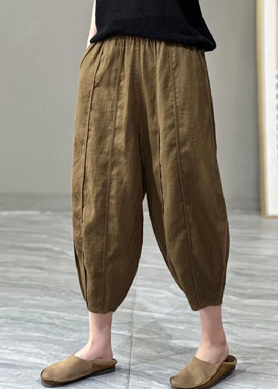 Loose Khaki Pockets High Waist Cotton Crop Pants Summer