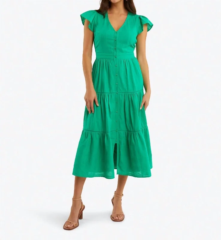 Lainey Midi Dress In Mint Green Dobby Stripe