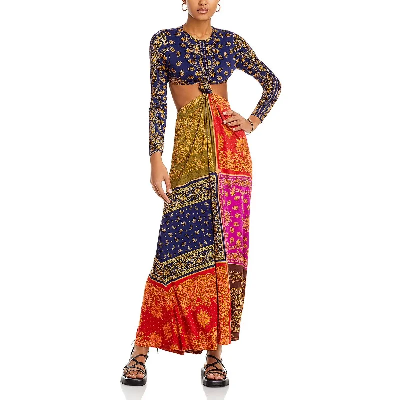 Womens Patchwork Paisley Maxi Dress