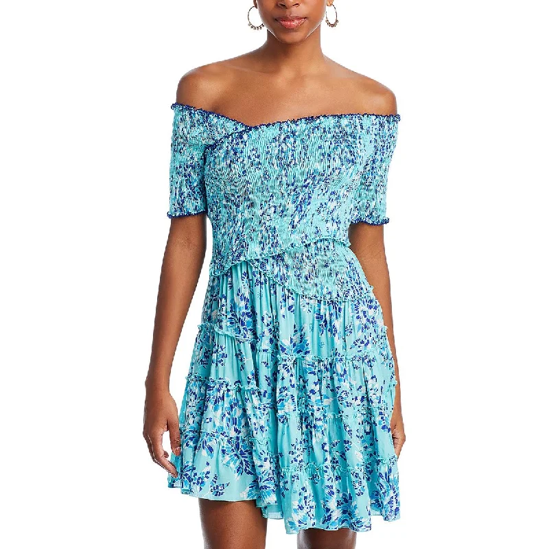 Womens Floral Smocked Mini Dress