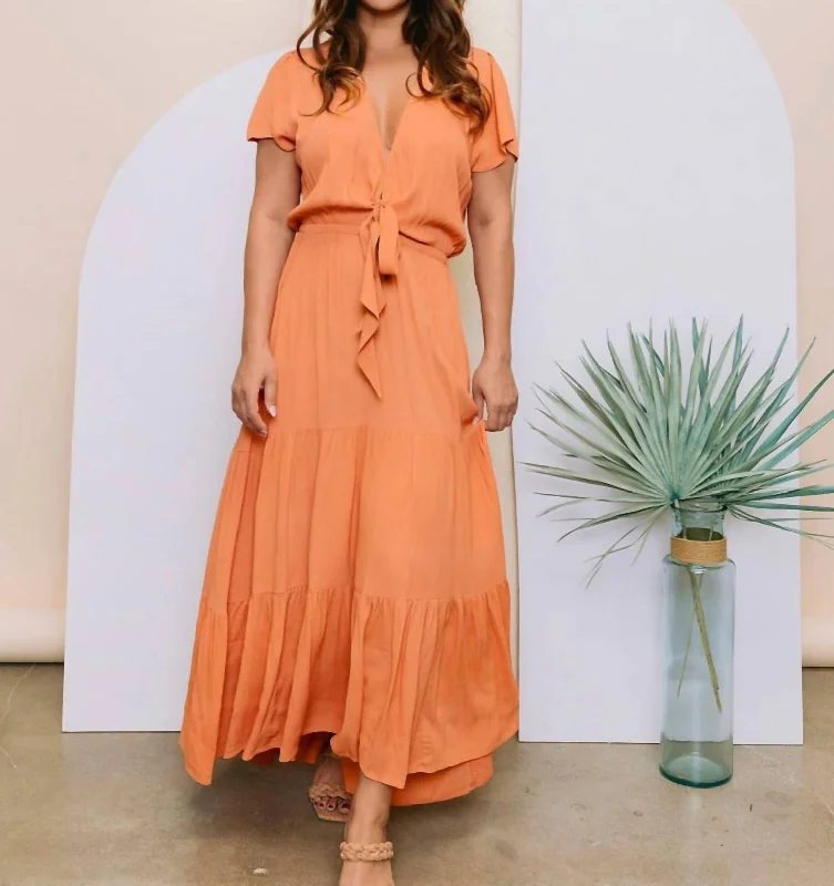 Tie Maxi Dress in Daisy Peach