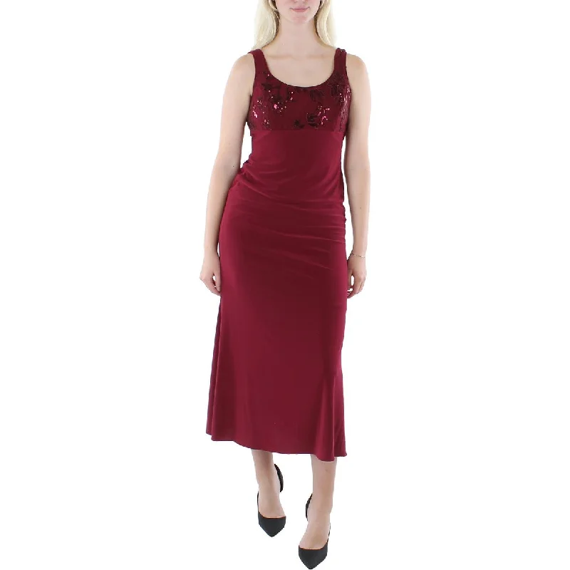 Petites Womens Knit Sequined Midi Dress