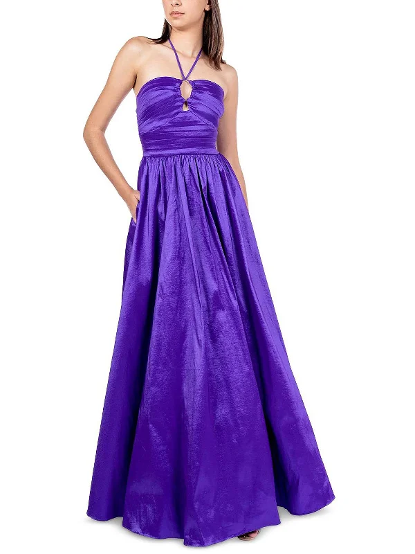 Juniors Womens Shutter Pleat Keyhole Evening Dress