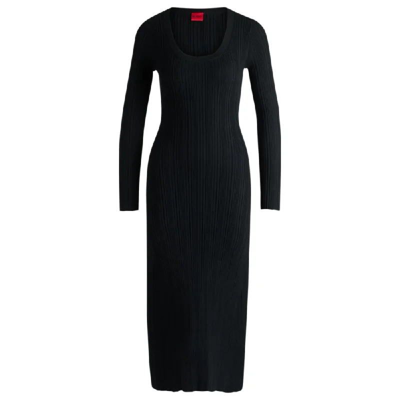 Slim-fit midi-length dress with irregular ribbed structure