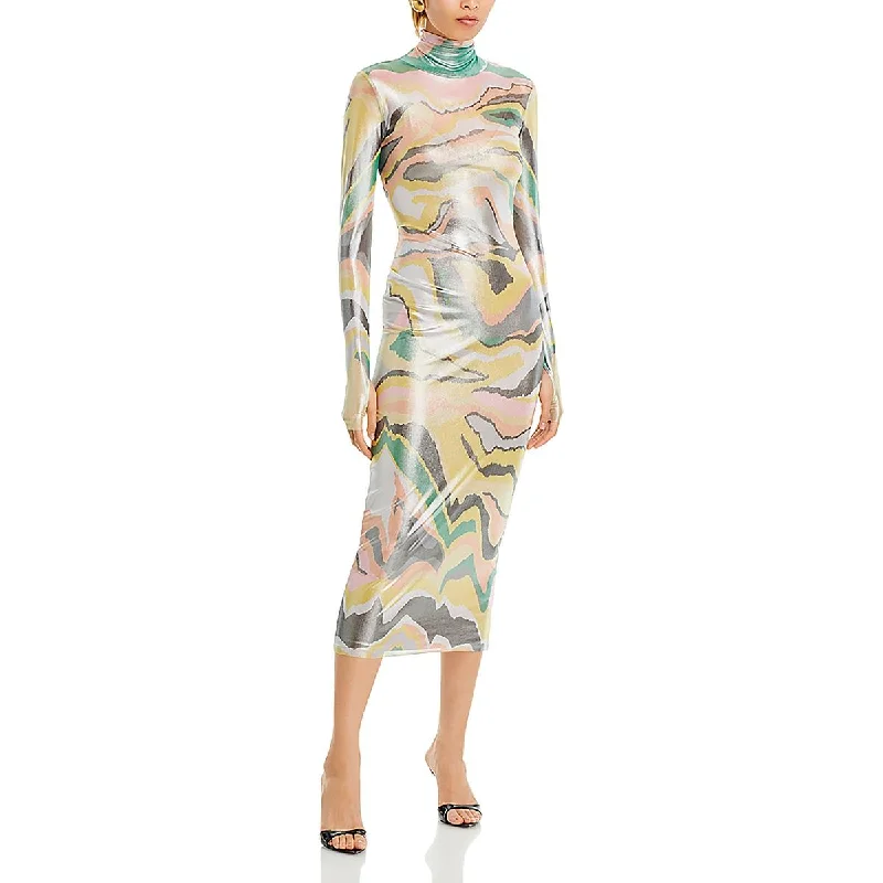 Womens Printed Long Sleeve Cocktail And Party Dress