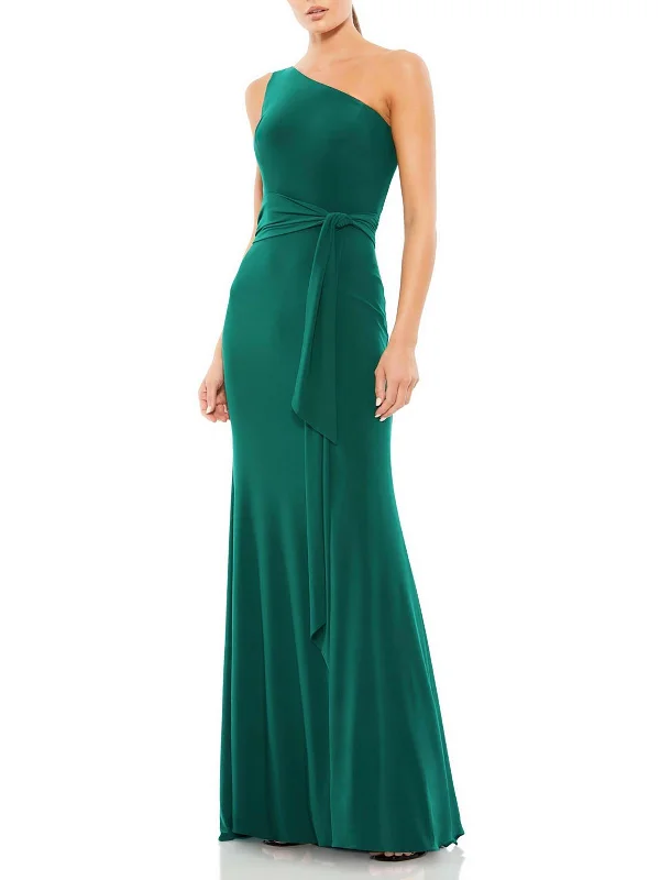 Womens One Shoulder Belted Evening Dress