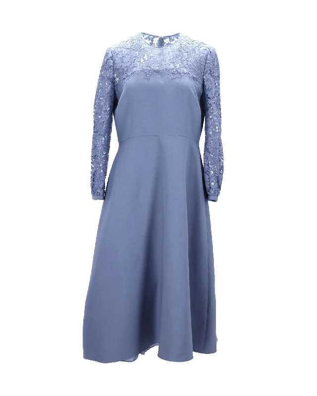 Valentino Garavani Wo Lace Midi Dress in Light Blue Virgin Wool