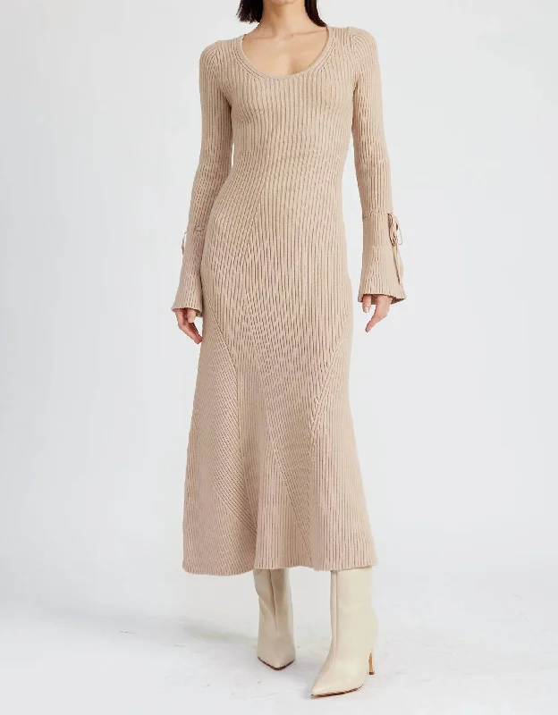 Elaine Sweater Midi Dress In Taupe