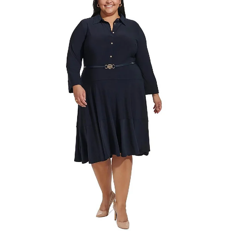 Plus Womens Knit Midi Shirtdress