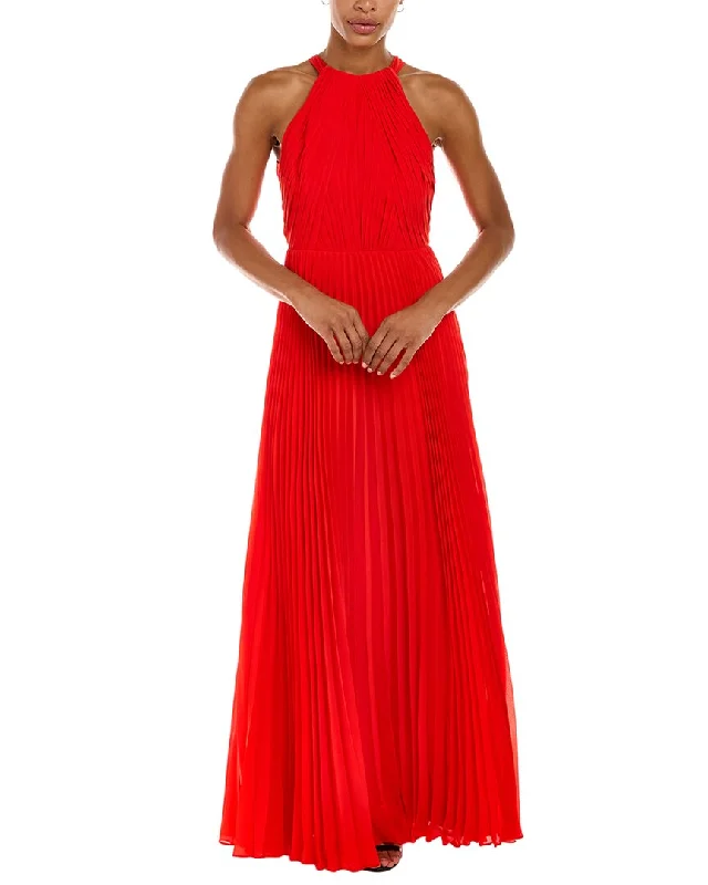 ML Monique Lhuillier Pleated Maxi Dress